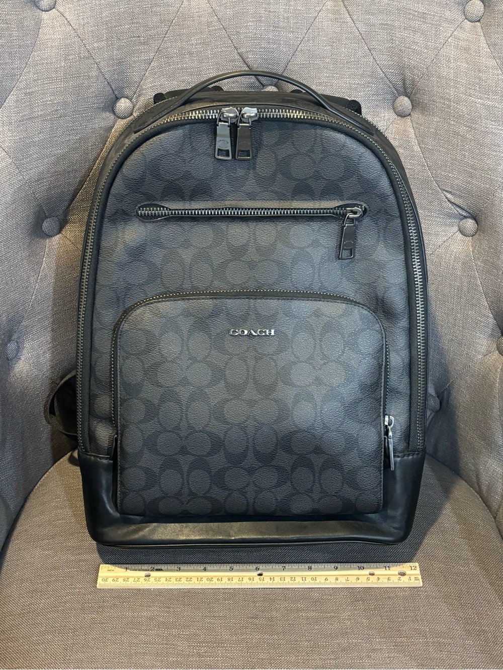Coach Ethan Black Signature Men’s Backpack Leather Trim EUC